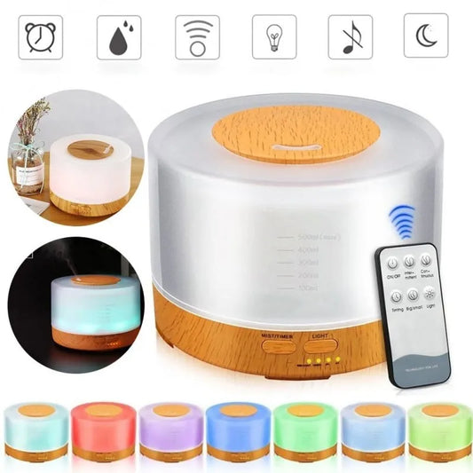 Umidificator de Aer cu Aromaterapie, Iluminare RGB, Portabil, Telecomandă, Rezervor 700ml, Culoare Stejar Deschis! 🌿💡