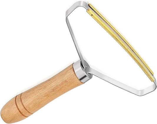 Instrument de curatat scame/pieptene, lemn/cupru, 16 x 13 cm, 7.5 x 4.3 cm